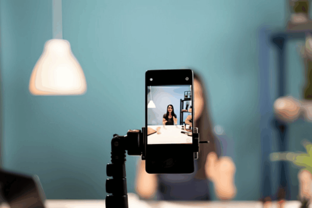 Smartphone on a tripod recording a short video